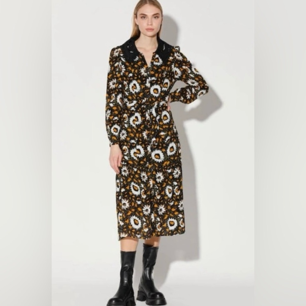 Fits L /XL Walter Baker Bailee Long Shirt Dress - Daisy Floral, Black Multicolor